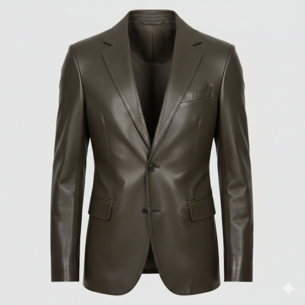 Dark Olive Leather Men's Blazer Jacket Coat