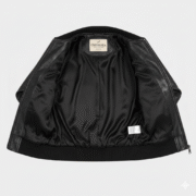 Dotted Black Leather Bomber Jacket for Women in Designer Style