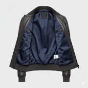 Men's Charcoal Grey Textured Leather Bomber Jacket