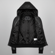 Black Leather Hoodie Jacket for Men Trendy Casual Wear