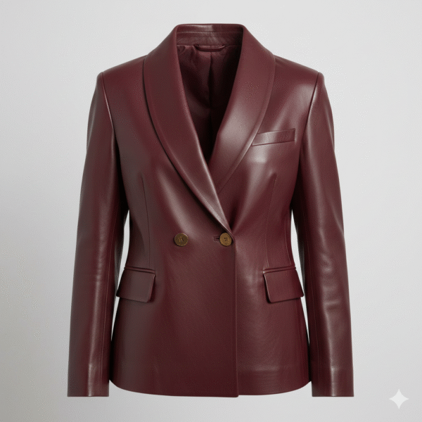 Deep Burgundy Leather Blazer for Women Stylish Look
