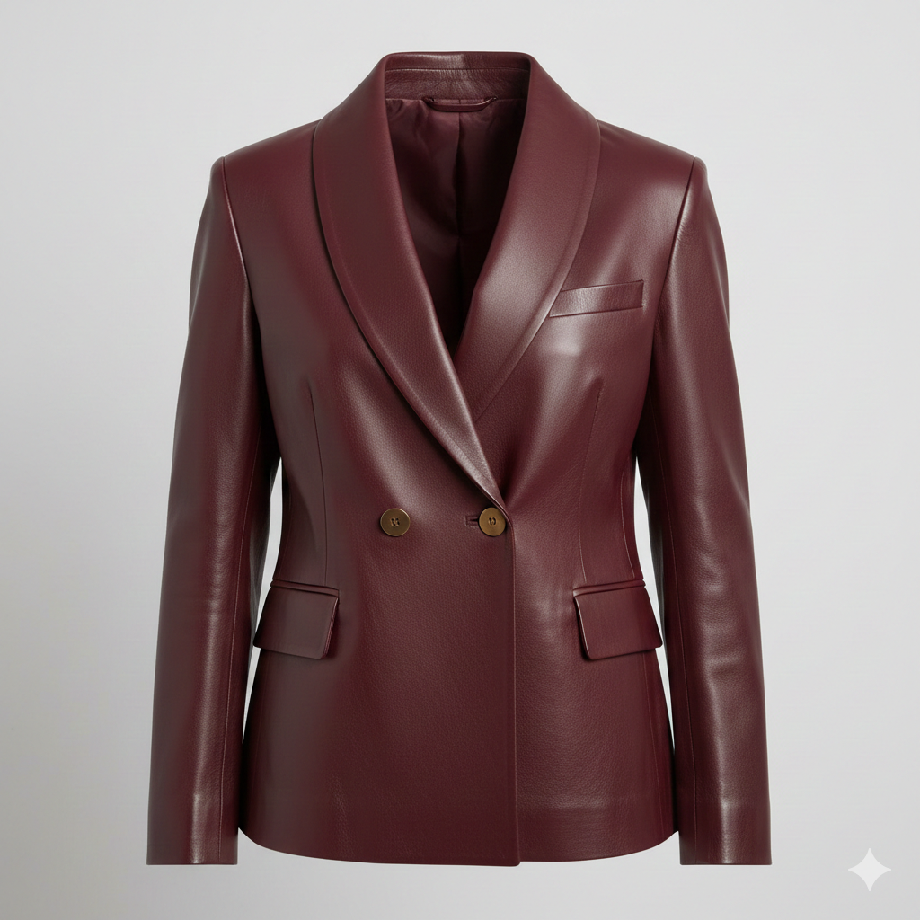 Deep Burgundy Leather Blazer for Women Stylish Look