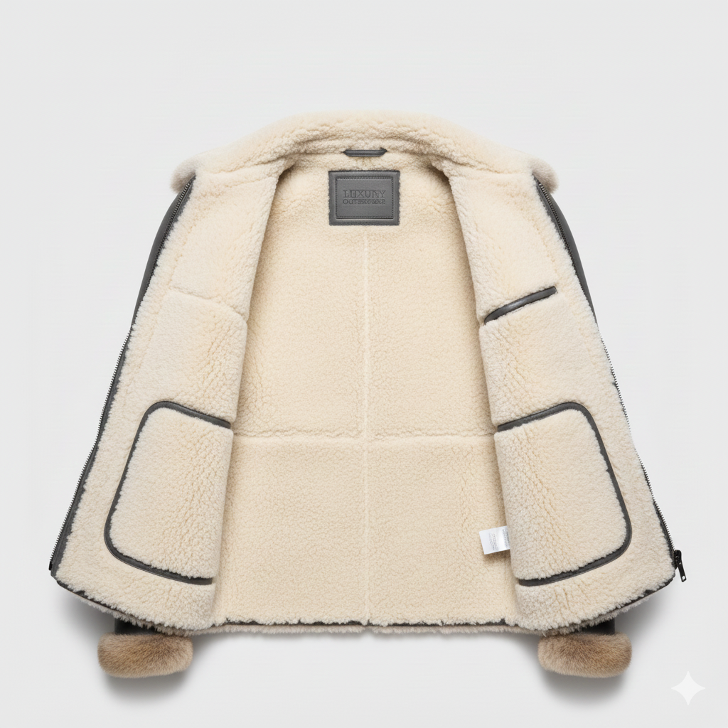 Grey Leather Fur Shearling Men's Bomber Jacket