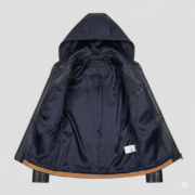 Leather Hooded Jacket for Women in Navy Blue Fitted Style