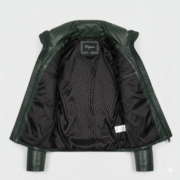 Deep Forest Green Puffer Leather Jacket for Women
