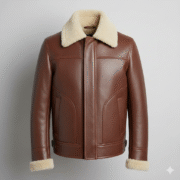 Stylish Brown Leather Shearling Fur Bomber Jacket