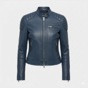 Blue Leather Biker Jacket for Women Stylish Fashionable Look