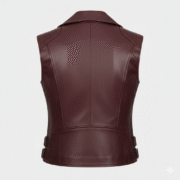 Burgundy Leather Vest for Women Cropped Slim Tailored Fit