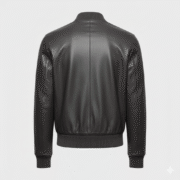 Men's Charcoal Grey Textured Leather Bomber Jacket
