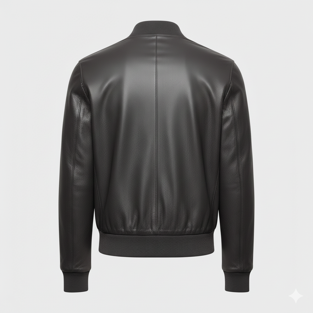 Men's Charcoal Grey Textured Leather Bomber Jacket