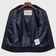 Navy Leather Bomber Jacket for Women with Feminine Fit