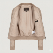 Womens Beige color Leather Bomber Jacket Modern Fitted