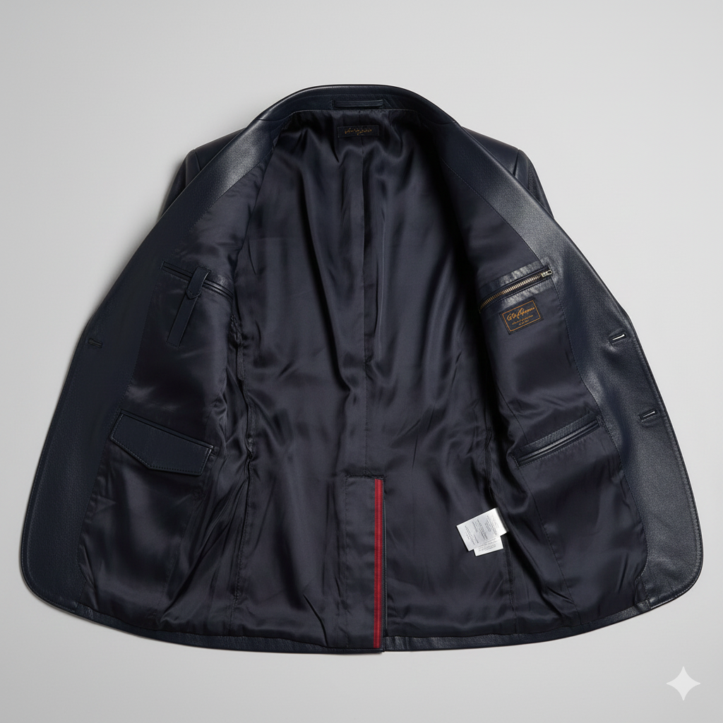 Midnight Blue Leather Men's Blazer Jacket Premium Fashion Wear