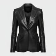 Hollywood Style Black Leather Blazer for Women