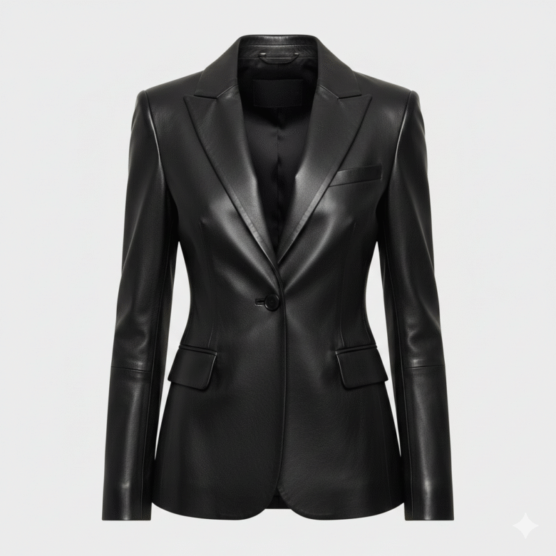 Hollywood Style Black Leather Blazer for Women