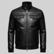 Black Dotted Leather Aviator Jacket for Men
