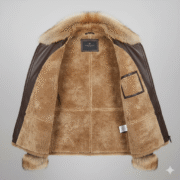 Brown Leather Fur Shearling Men's Winter Jacket