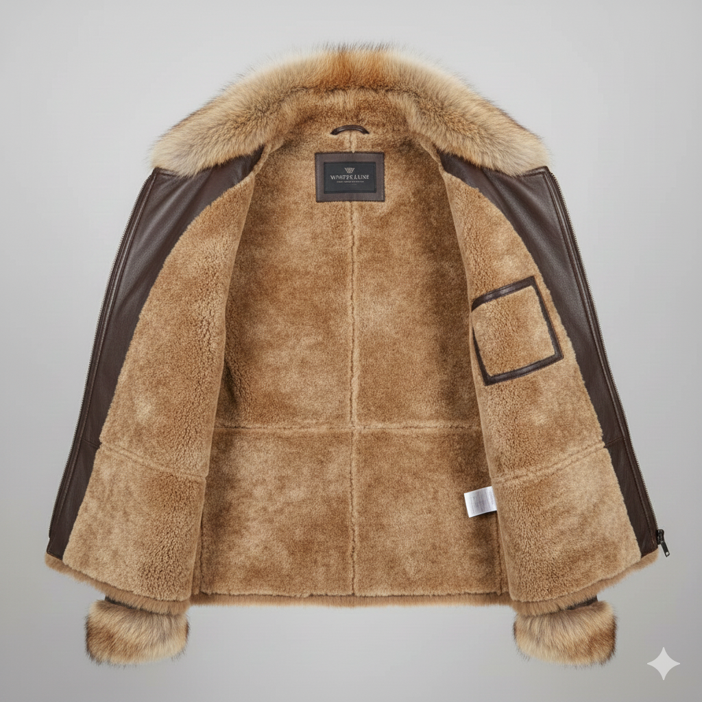 Brown Leather Fur Shearling Men's Winter Jacket