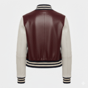 Leather Varsity Jacket Burgundy Grey Women's Bomber Outerwear