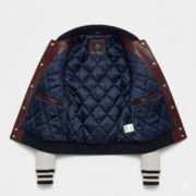 Leather Varsity Jacket Burgundy Grey Women's Bomber Outerwear