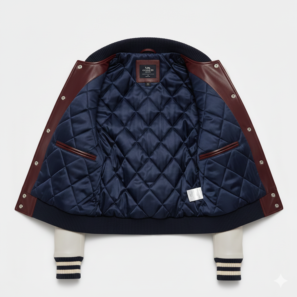 Leather Varsity Jacket Burgundy Grey Women's Bomber Outerwear