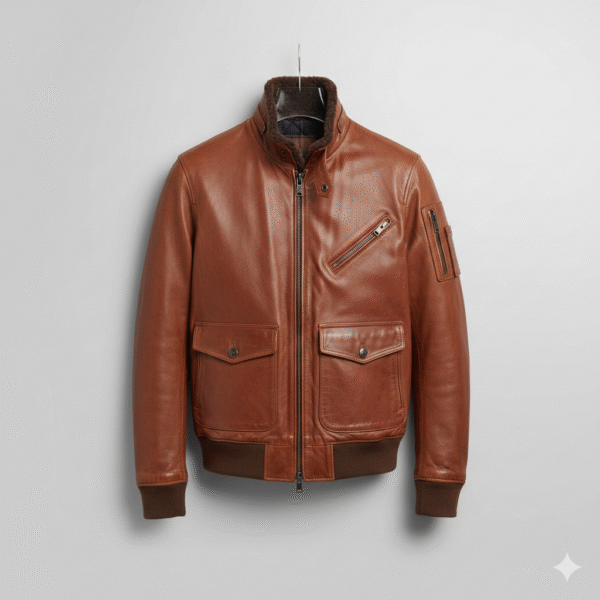 Men's Premium Brown Leather Aviator Bomber Jacket
