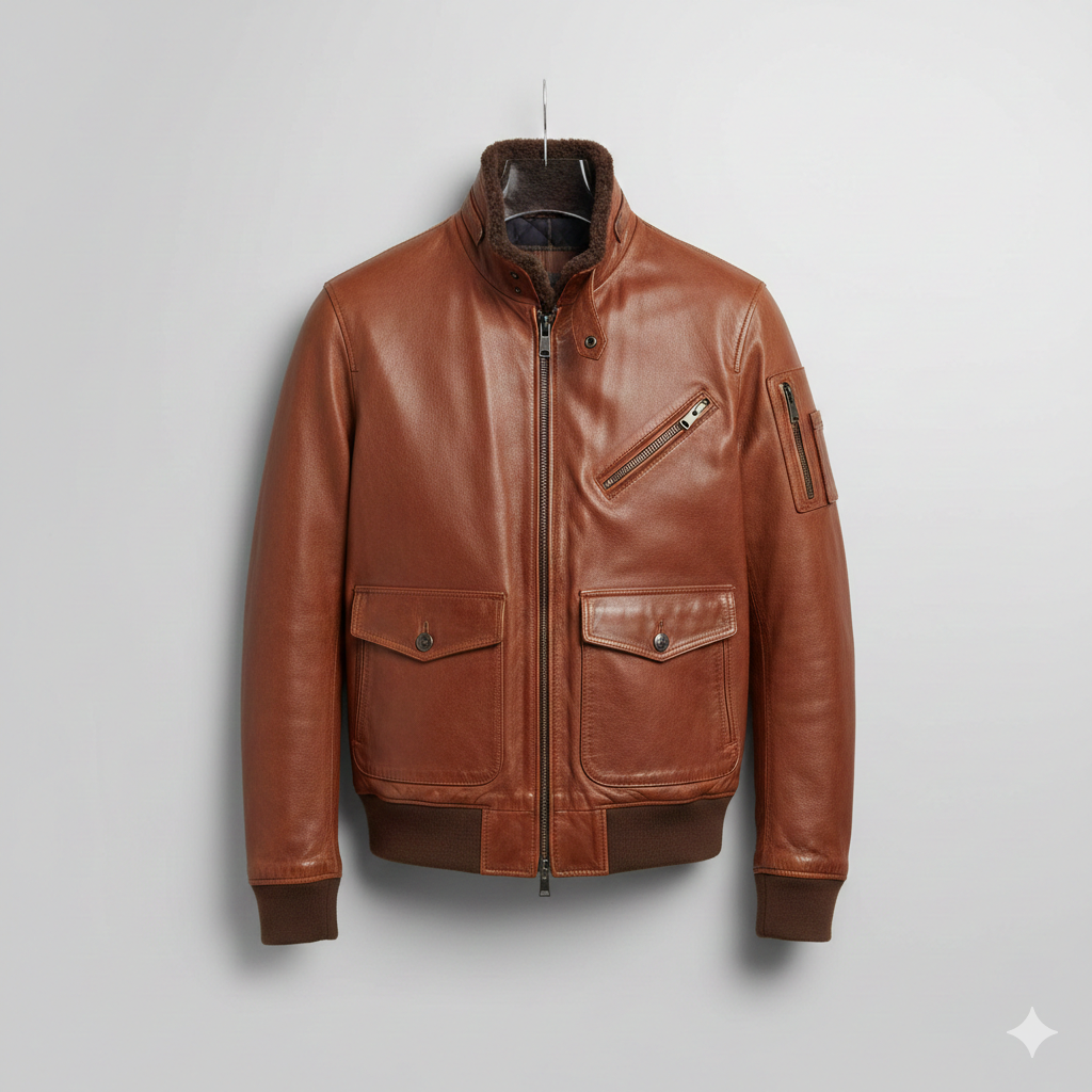 Men's Premium Brown Leather Aviator Bomber Jacket