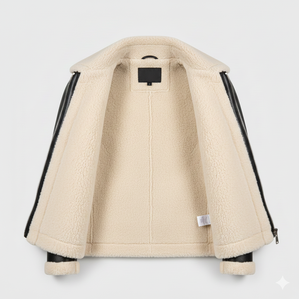 Black Shearling Leather Jacket, B3 Aviator with YKK Hardware