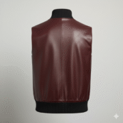 Rich Burgundy Leather Bomber Style Vest For Men