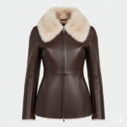 Dark Brown Shearling Fur Leather Jacket for Women
