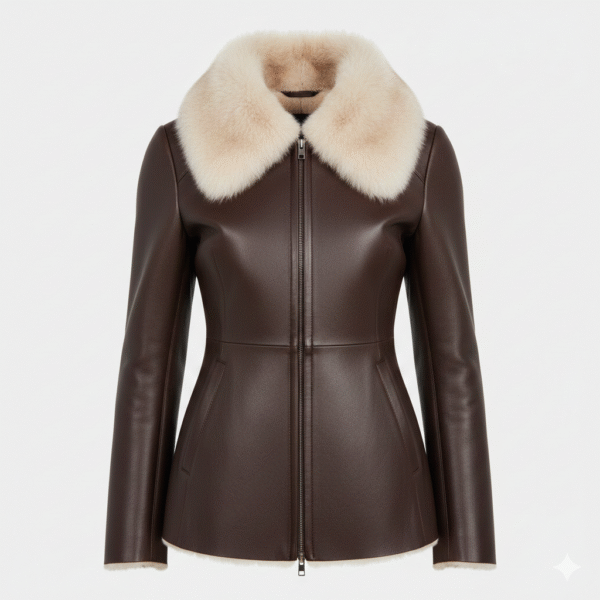 Dark Brown Shearling Fur Leather Jacket for Women