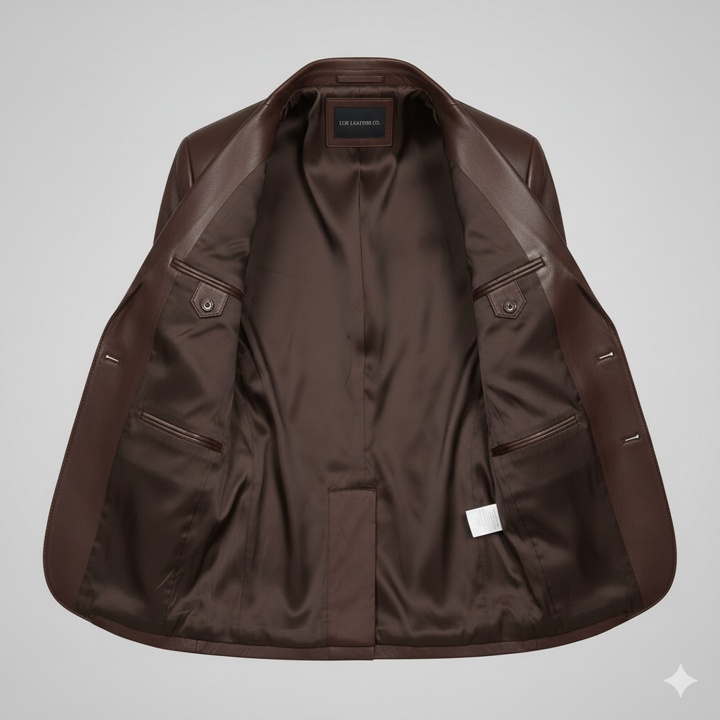 Men's Chocolate Brown Leather Blazer Jacket Classic Style