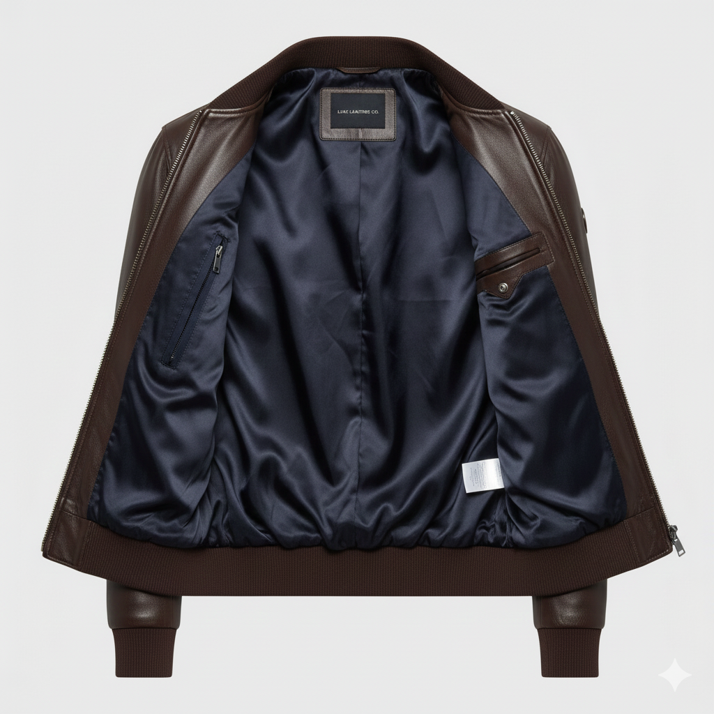Men’s Dark Brown Leather Bomber Jacket – Stylish & Durable