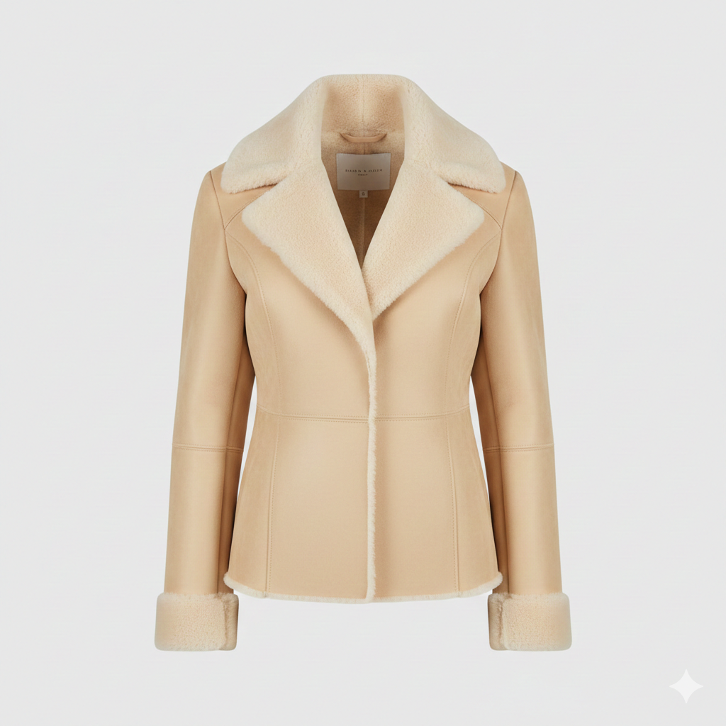 Women's Cream Shearling Jacket Clean Minimal Winter Style