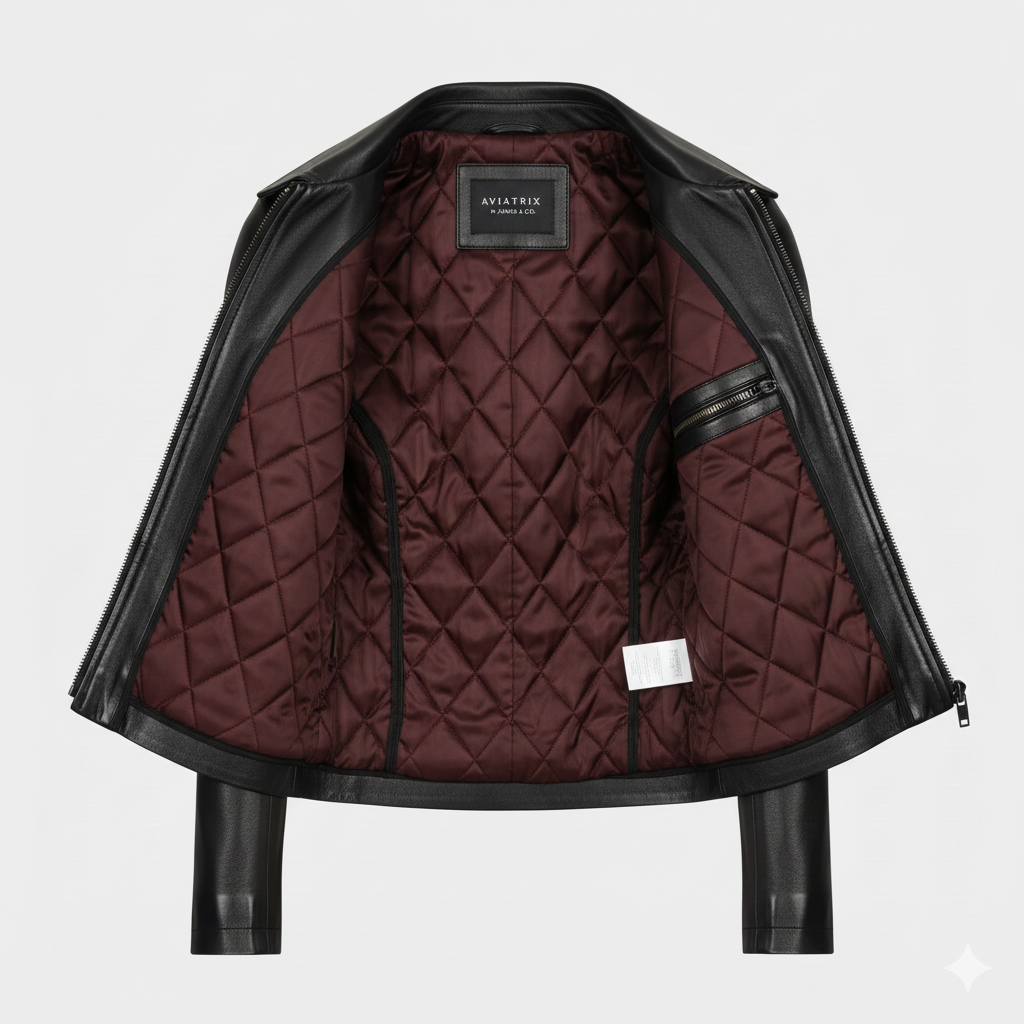 Women’s Black Leather Aviator Jacket with Classic Aviator Charm