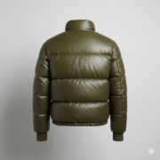 Olive Green Leather Puffer Jacket For Men Stylish Quilted Design