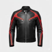 Black & Red Leather Biker Jacket Sport Racing Style