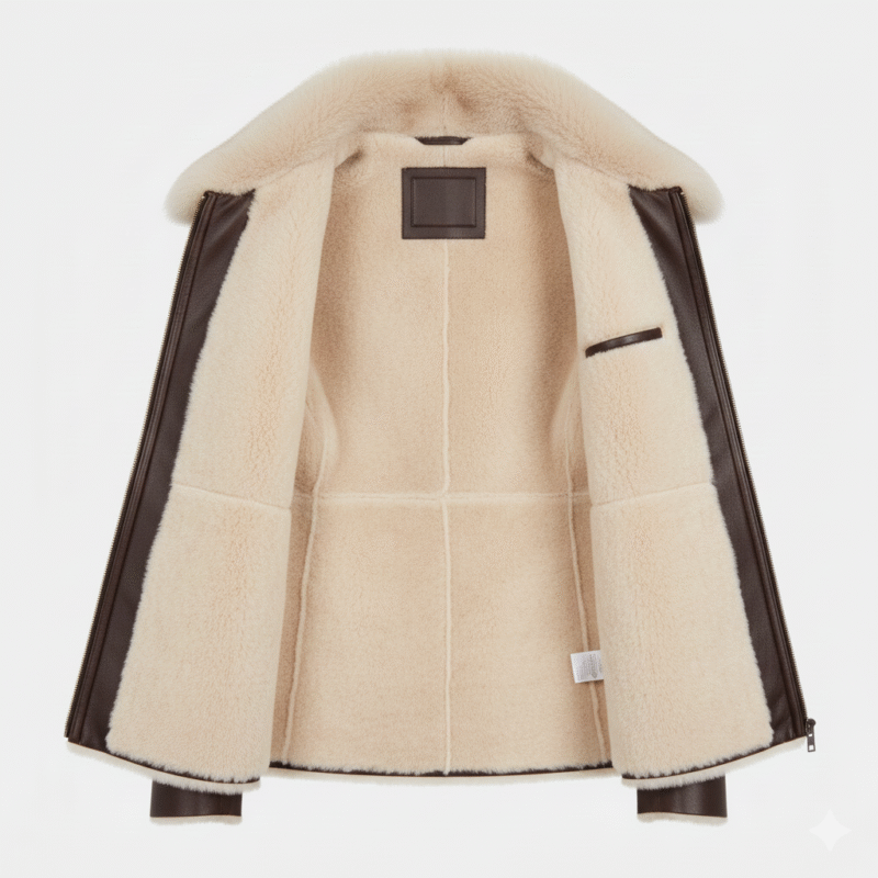 Dark Brown Shearling Fur Leather Jacket for Women