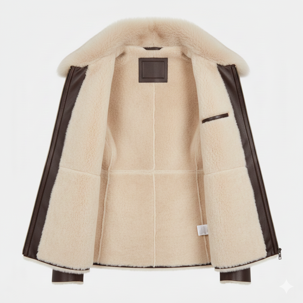 Dark Brown Shearling Fur Leather Jacket for Women