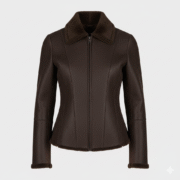 Dark Brown Shearling Leather Jacket for Women Classic Style