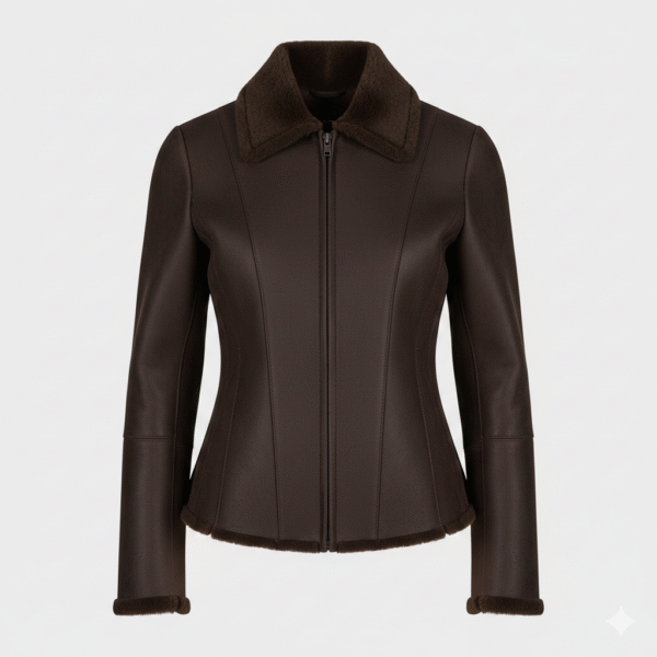 Dark Brown Shearling Leather Jacket for Women Classic Style