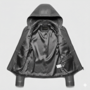 Women Leather Hooded Jacket Slim Fit Black Modern Outerwear