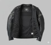 Mens Black Leather Biker Jacket Harley Quilted Shoulder Pads