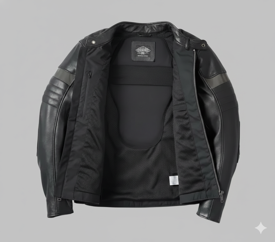 Mens Black Leather Biker Jacket Harley Quilted Shoulder Pads