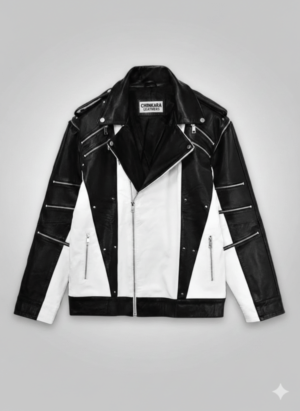 Michael Jackson Biker Jacket Black and White Genuine Leather