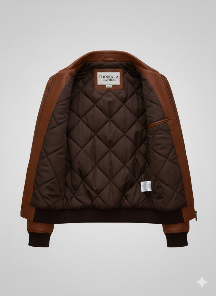 Robert Pattinson Brown Leather Bomber Jacket Chinkara Leathers