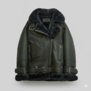 Dark Green Shearling Aviator Jacket Women Leather B3 Bomber