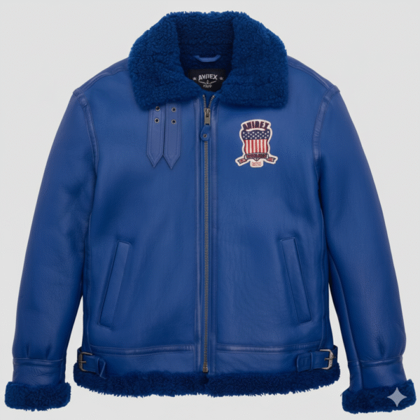 Avirex Blue B3 Shearling Leather Aviator Bomber Jacket