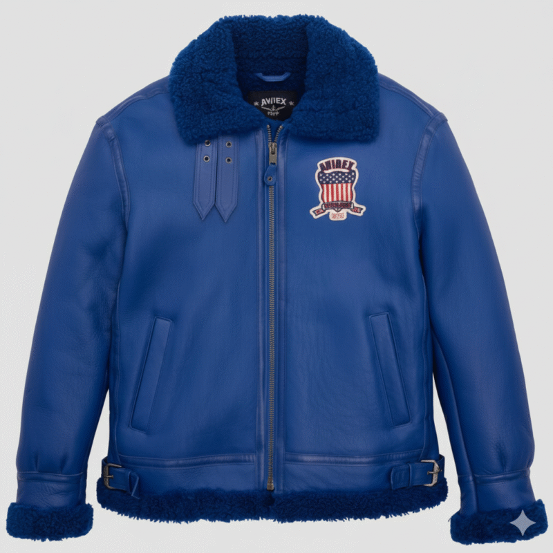 Avirex Blue B3 Shearling Leather Aviator Bomber Jacket