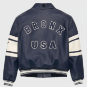Avirex Bronx Navy Blue Leather Varsity Bomber Jacket